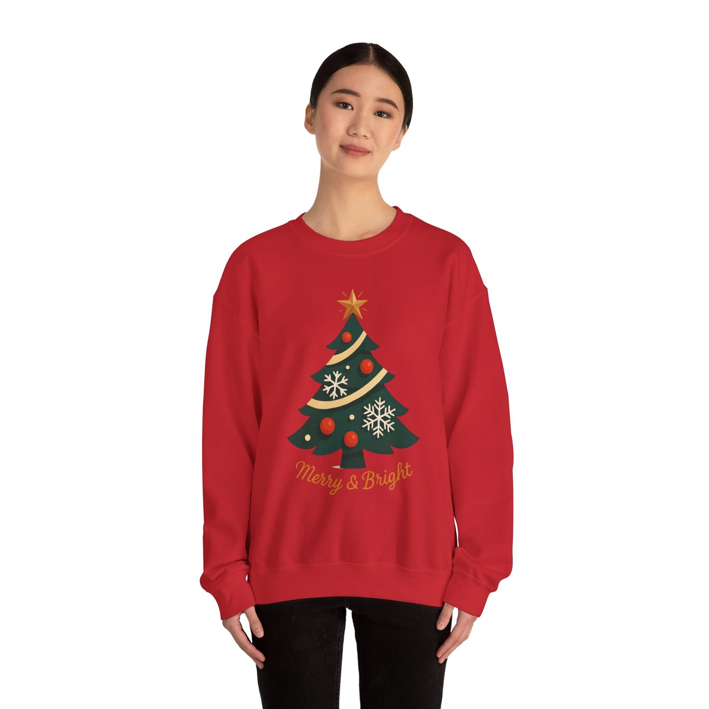 Christmas Tree Crewneck Sweatshirt – "Merry & Bright" Holiday Sweatshirt