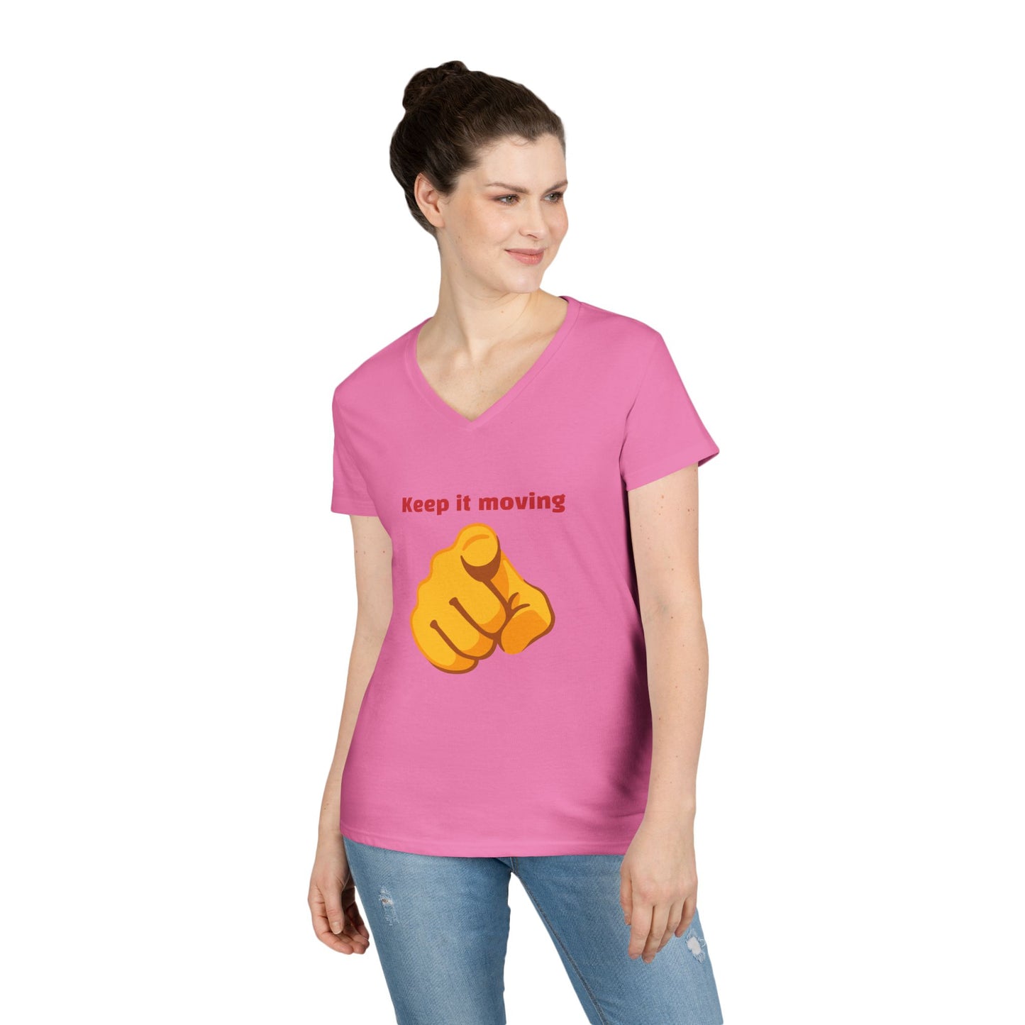 Motivational Ladies' V-Neck T-Shirt - Keep it Moving, Fitspiration Tee, Workout Shirt, Casual Wear, Gift for Fitness Enthusiasts