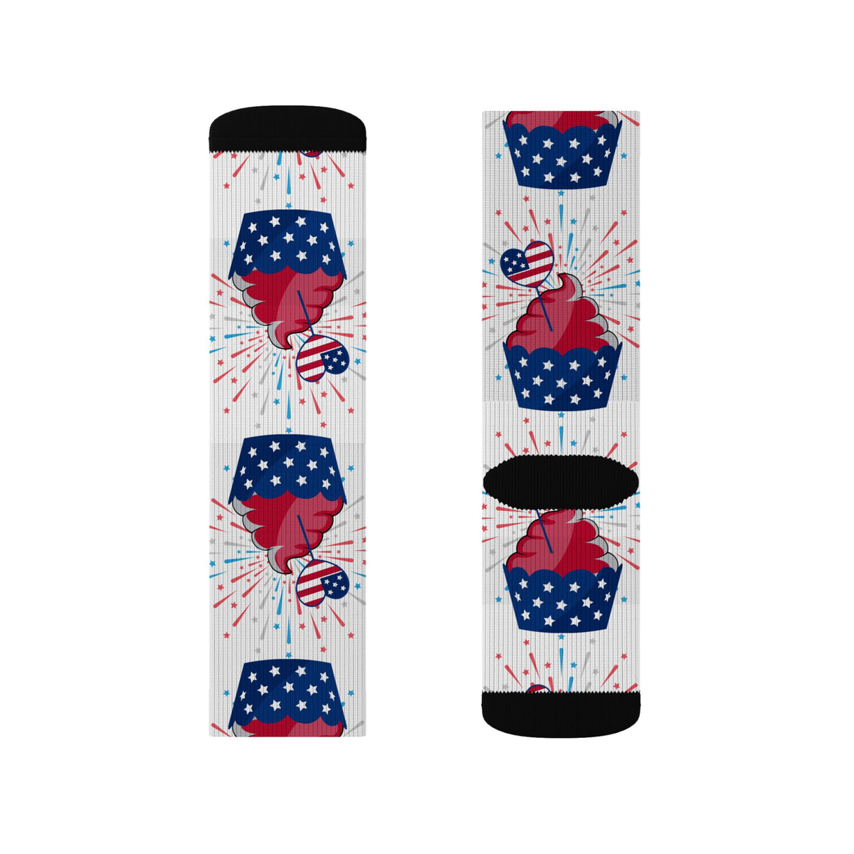 Patriotic Cupcake Sublimation Socks — Red White & Blue Fourth of July Novelty Socks