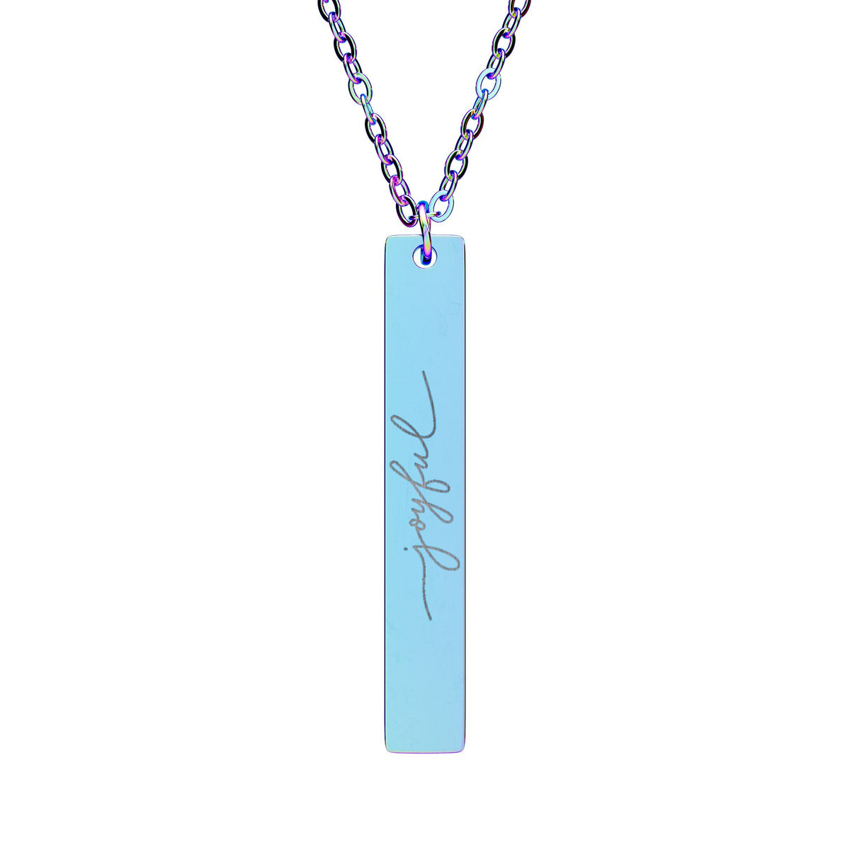 Engraved Vertical Joyful Bar Necklace - Inspirational Jewelry for Gratitude