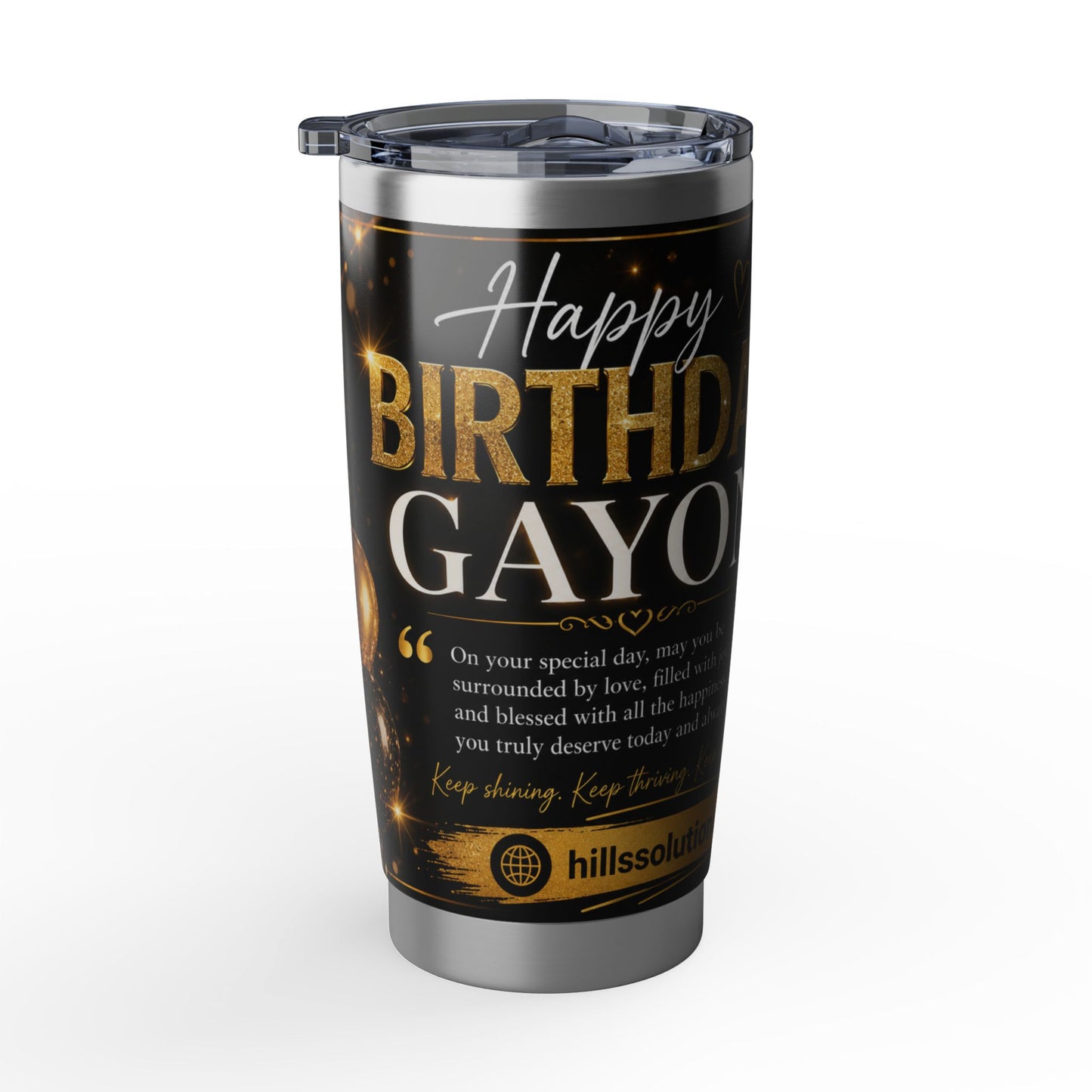 Birthday Greyson 20oz Tumbler – Black & Gold Celebration Travel Mug