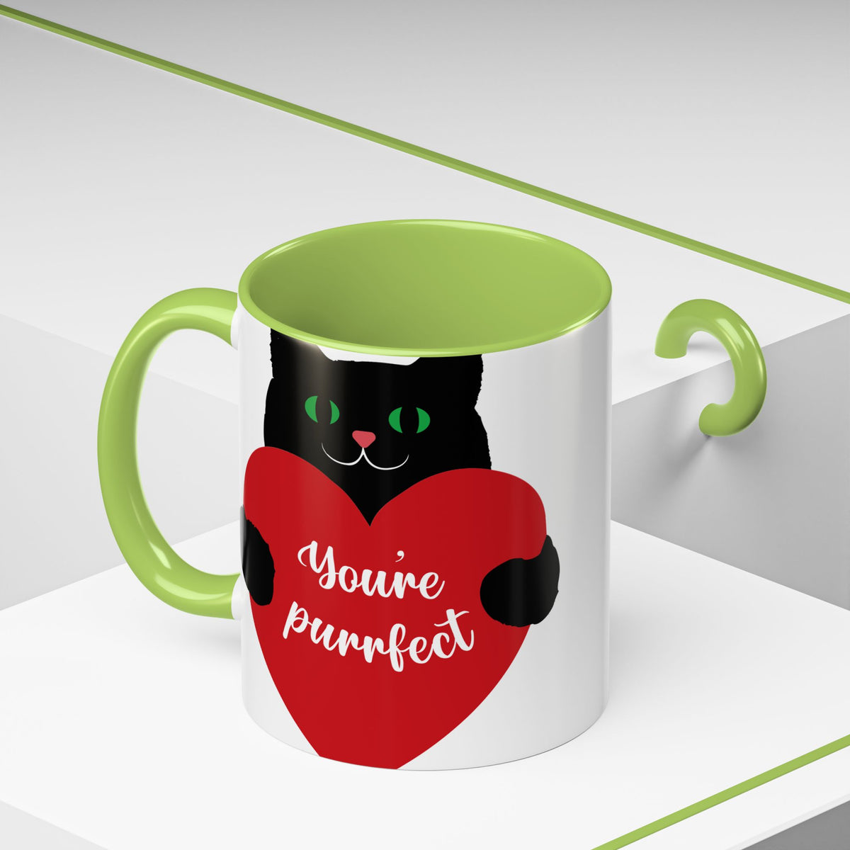 Purrfect Cat Heart Accent Coffee Mug – "You're Purrfect" 11/15oz