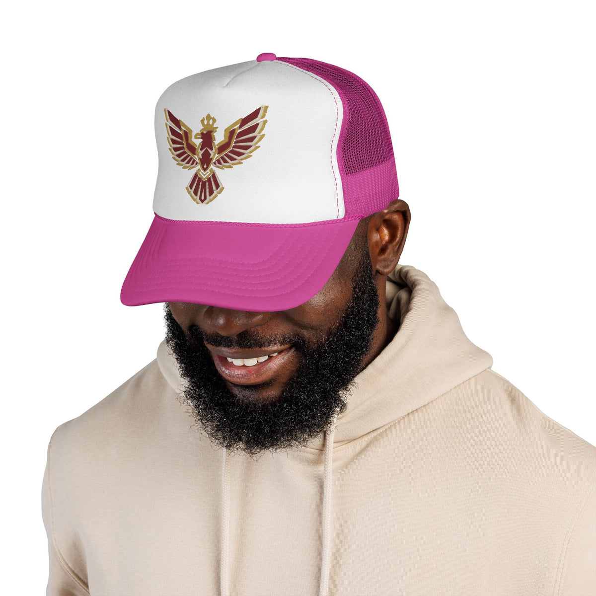Phoenix Emblem Trucker Cap — Retro Red & Gold Bird Patch Hat