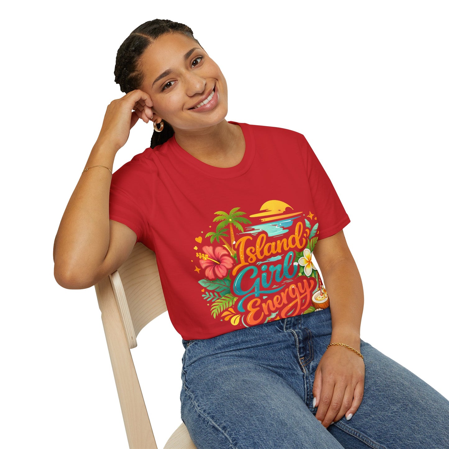 Island Girl Energy T-Shirt – Tropical Floral Sunset Tee