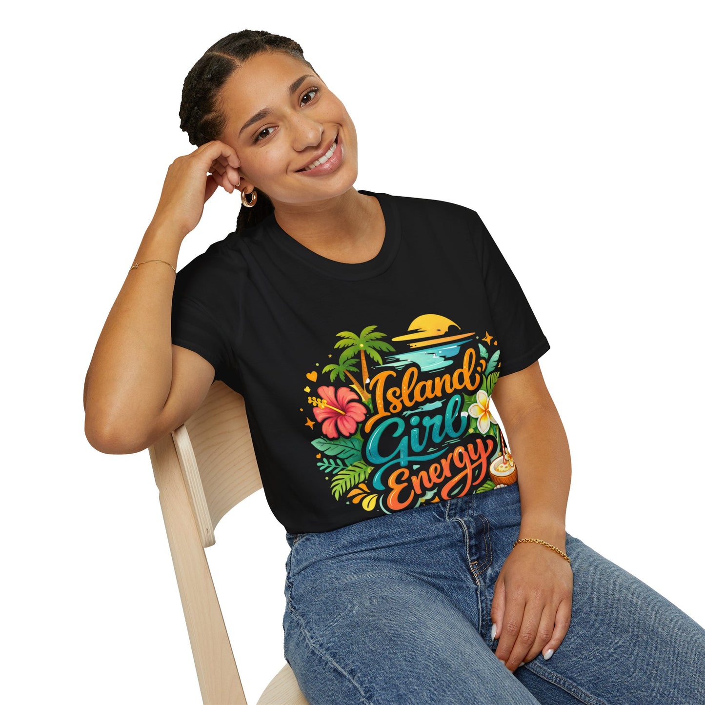 Island Girl Energy T-Shirt – Tropical Floral Sunset Tee