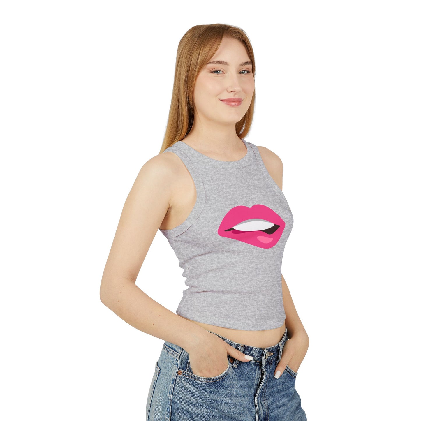 Chic Racer Tank Top with Fun Lip Design