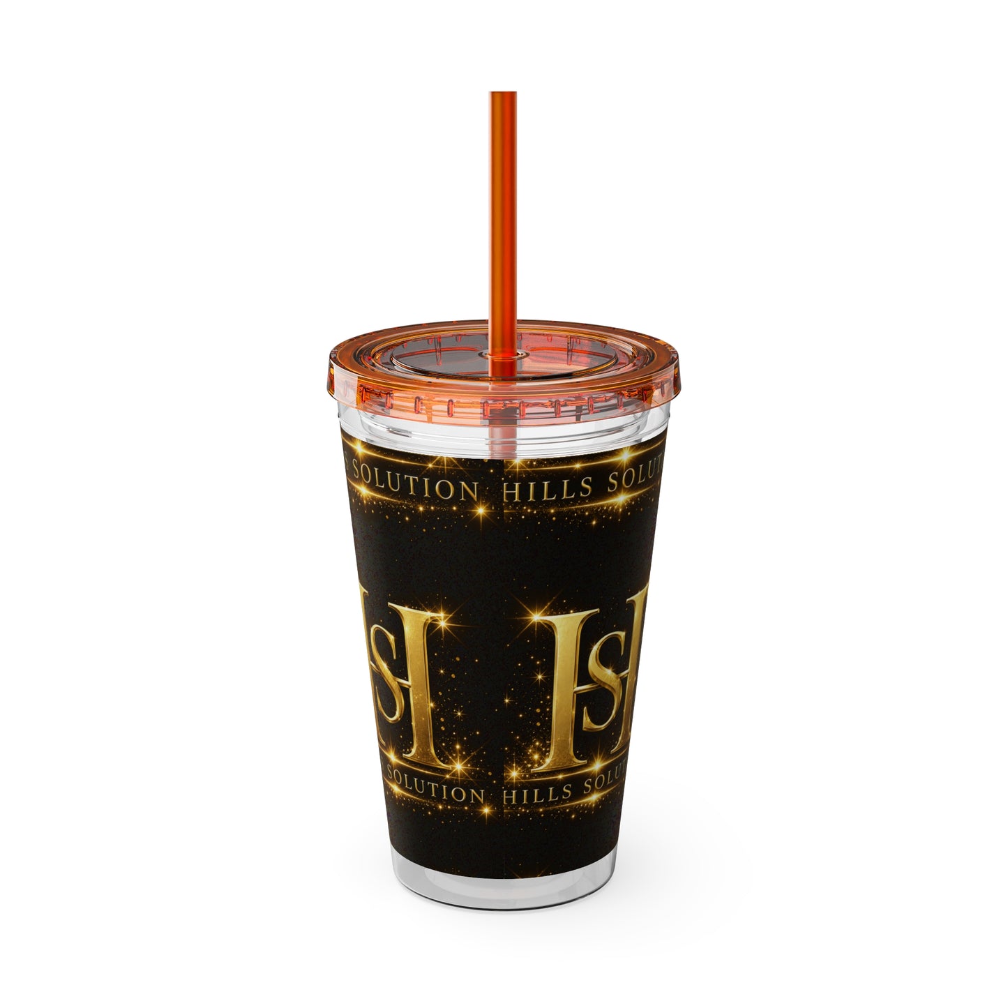 16oz Sunsplash Straw Tumbler — Gold 'HS' Logo Insulated Cup