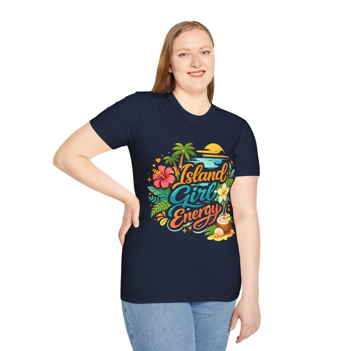Island Girl Energy T-Shirt – Tropical Floral Sunset Tee