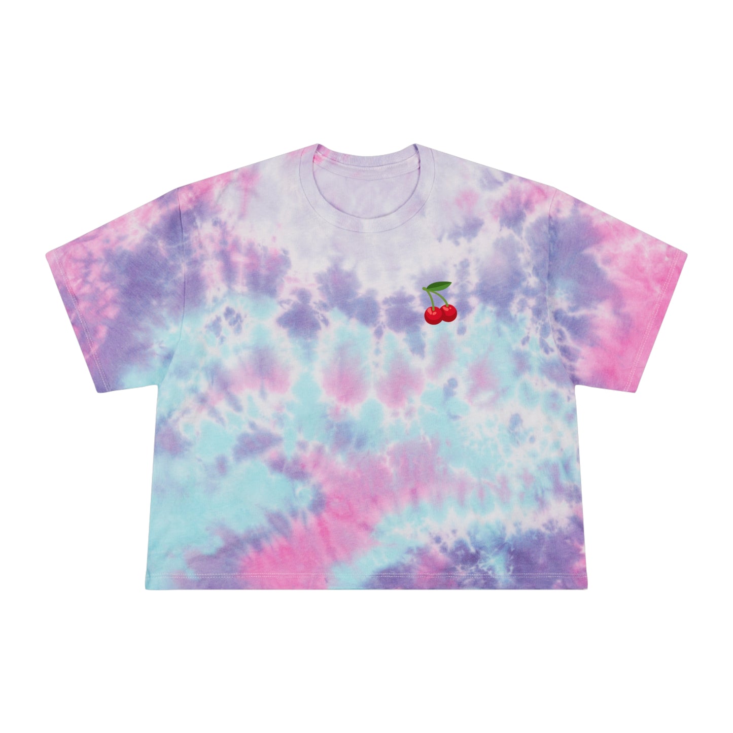 Women's Tie-Dye Crop Tee with Cherry Design - Summer Fashion, Beach Wear, Casual Outfit, Festival Attire, Gift Idea