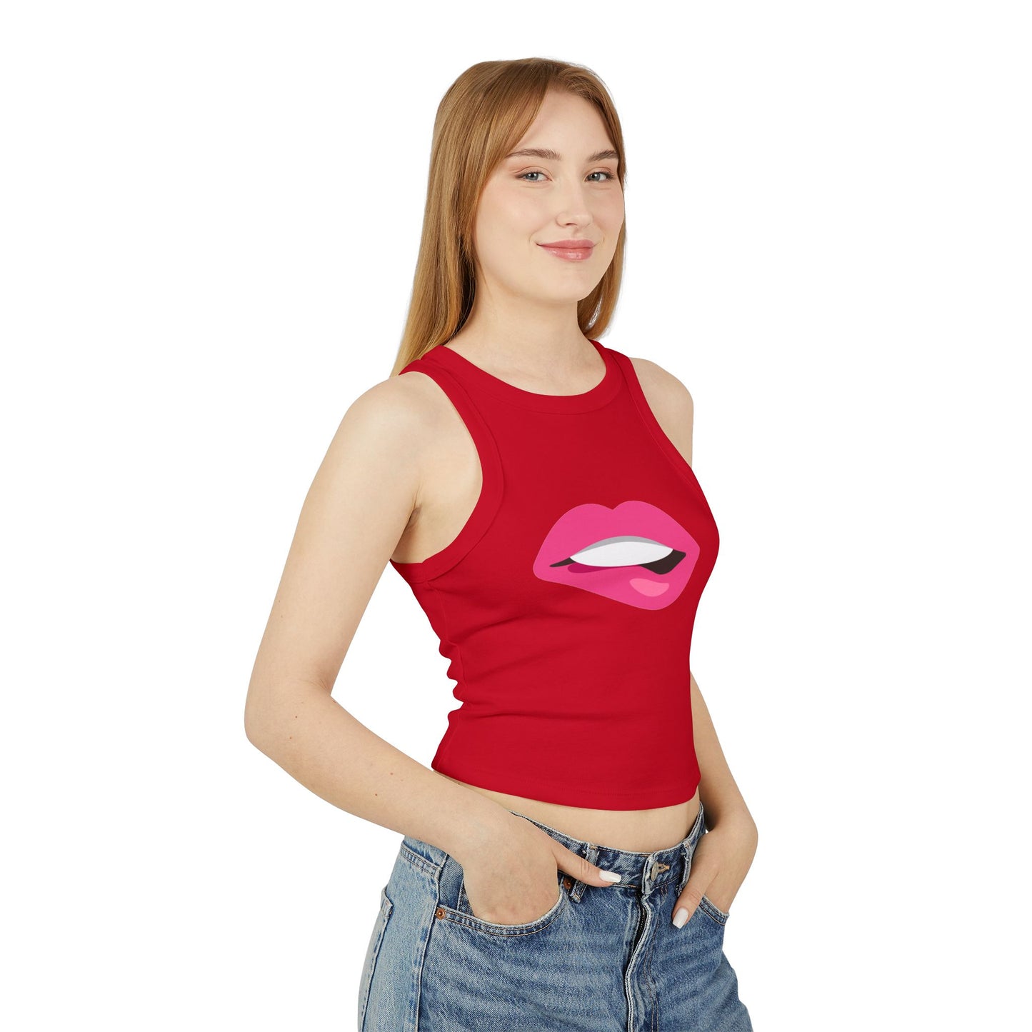 Chic Racer Tank Top with Fun Lip Design