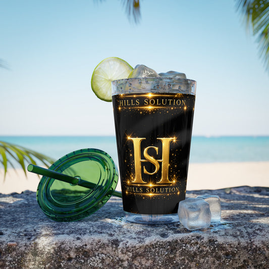 16oz Sunsplash Straw Tumbler — Gold 'HS' Logo Insulated Cup
