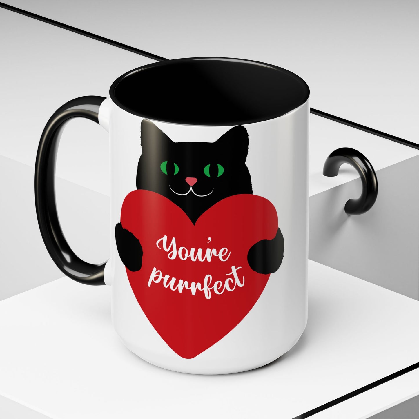 Purrfect Cat Heart Accent Coffee Mug – "You're Purrfect" 11/15oz