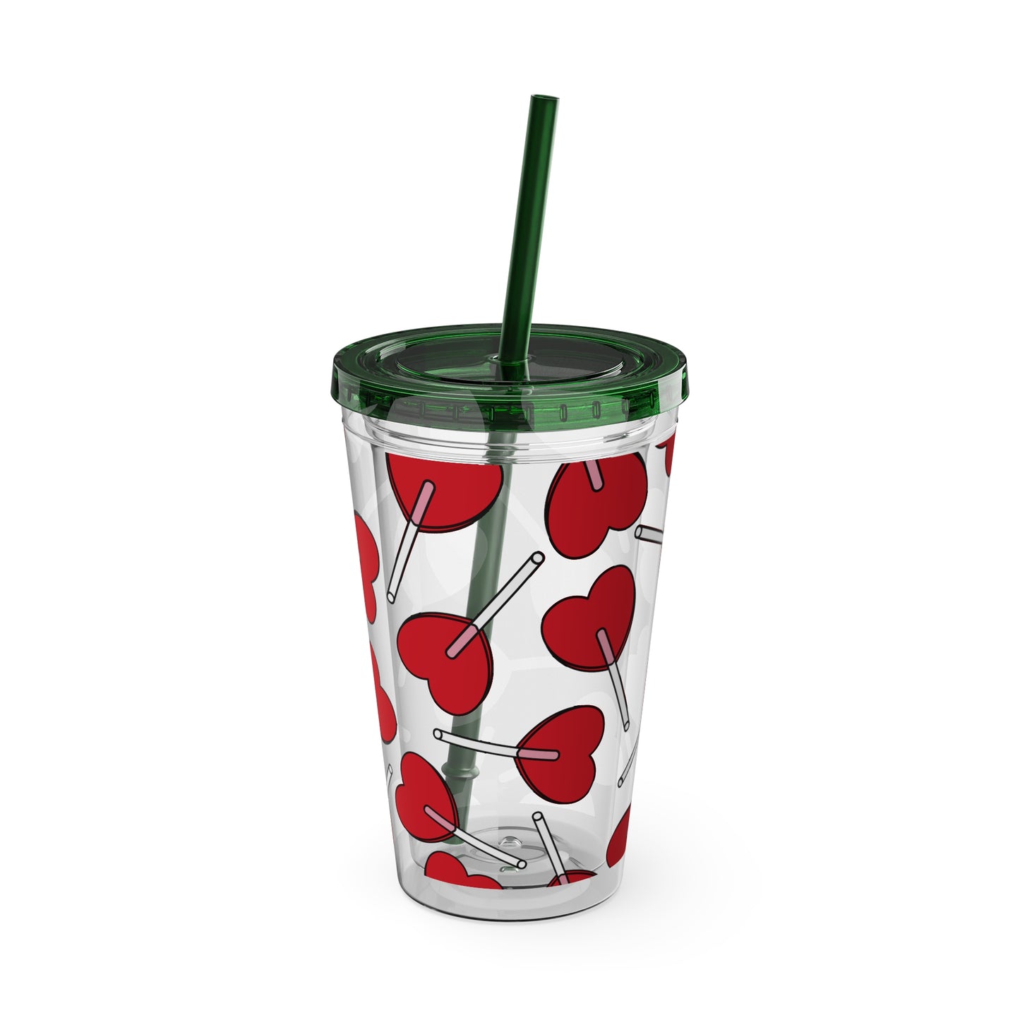 Heart Lollipop 16oz Tumbler with Straw — Valentine Candy Pattern Cold Cup