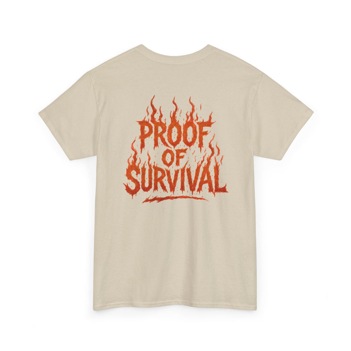 Graphic Tee — 'No Regrets' / 'Proof of Survival' Flame Text Shirt