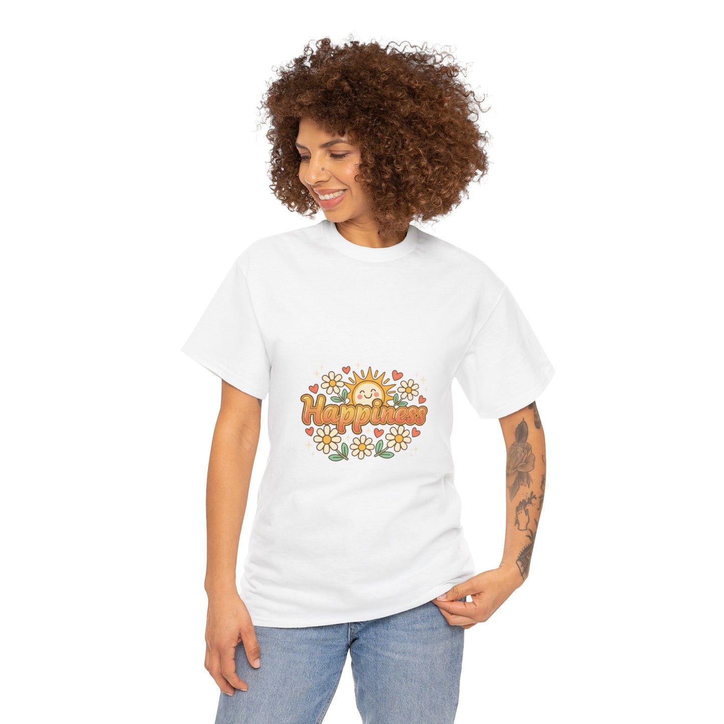 T-Shirt — "Happiness" Retro Sunflower Graphic Tee
