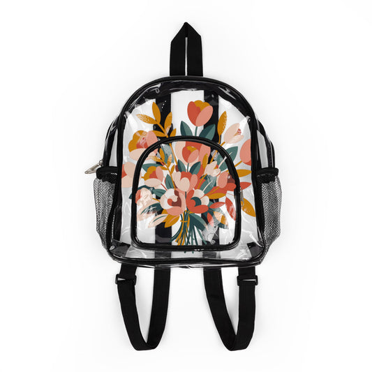 Clear Floral Stadium Backpack - Transparent Bag for Sports Events & Festivals