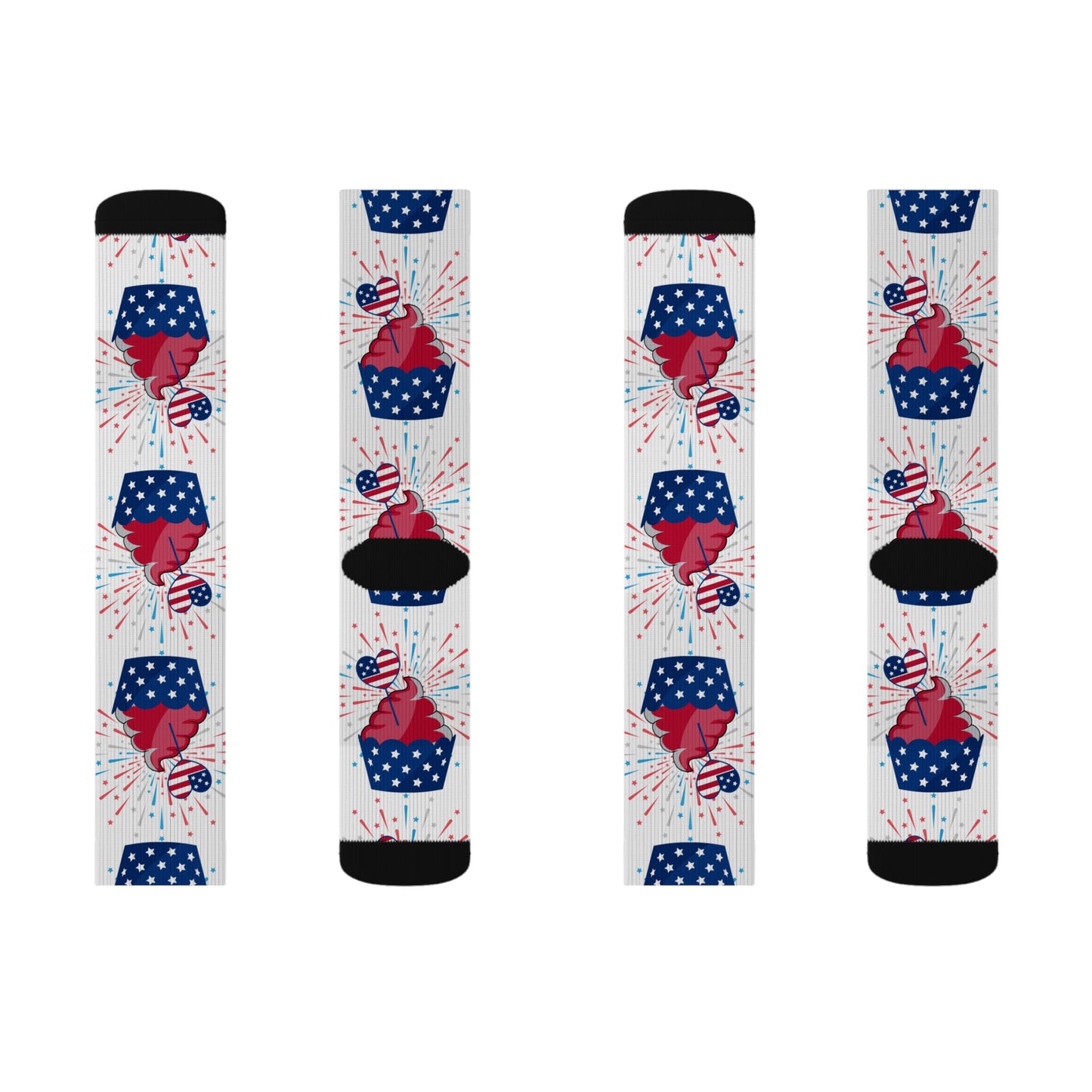 Patriotic Cupcake Sublimation Socks — Red White & Blue Fourth of July Novelty Socks