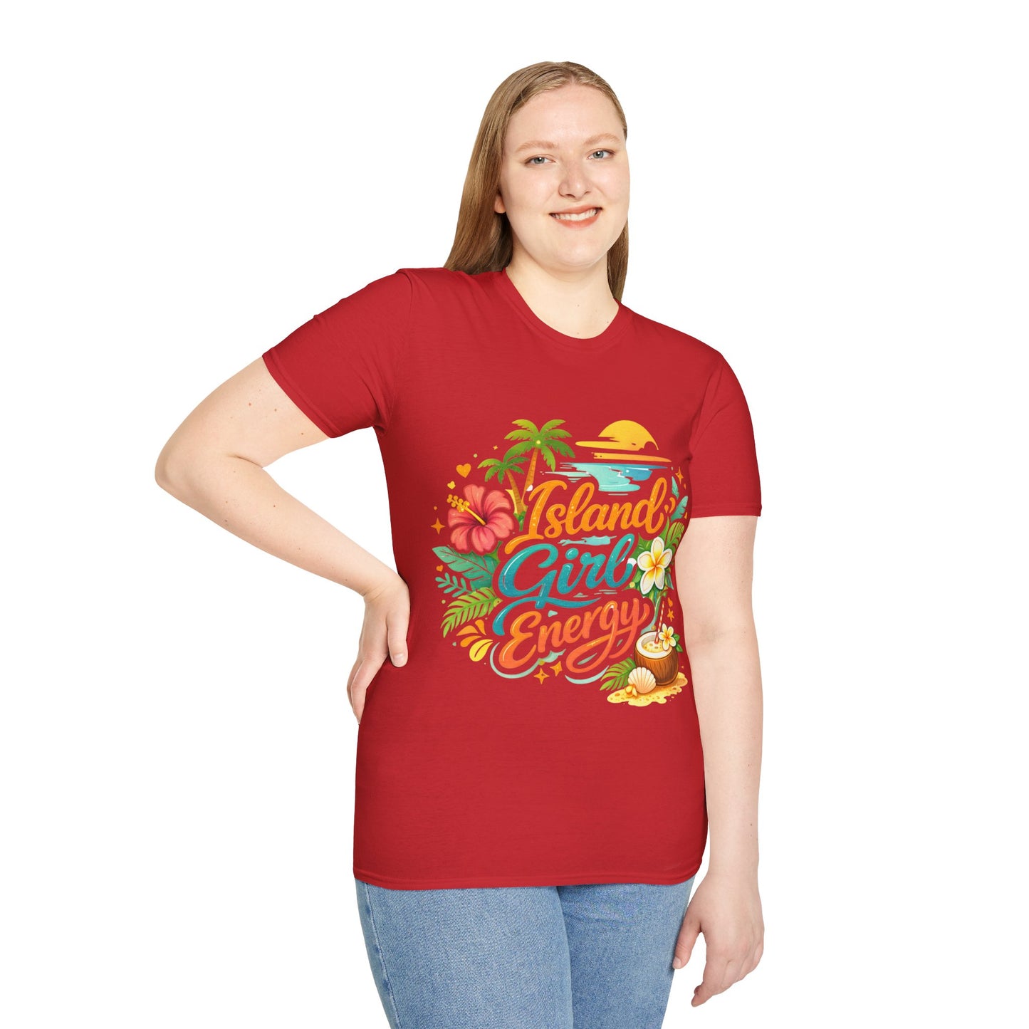Island Girl Energy T-Shirt – Tropical Floral Sunset Tee