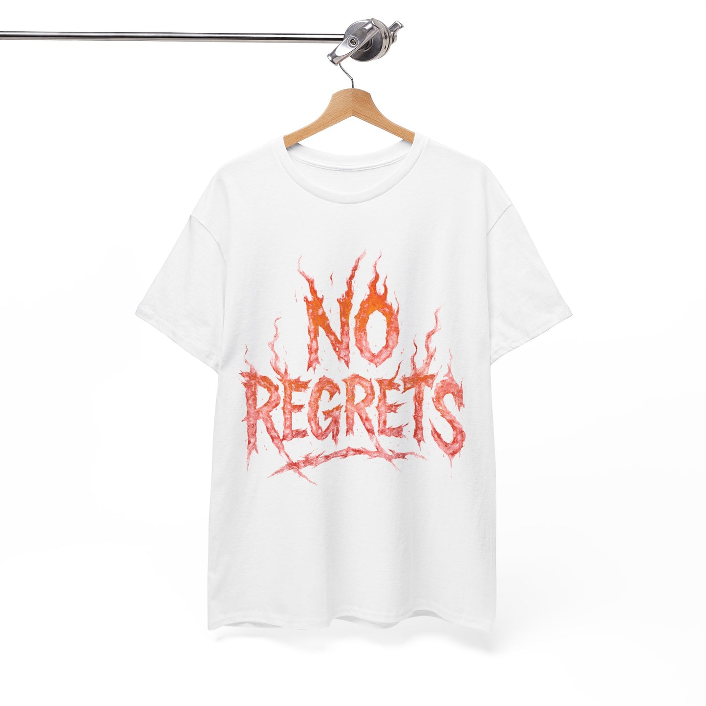 Graphic Tee — 'No Regrets' / 'Proof of Survival' Flame Text Shirt