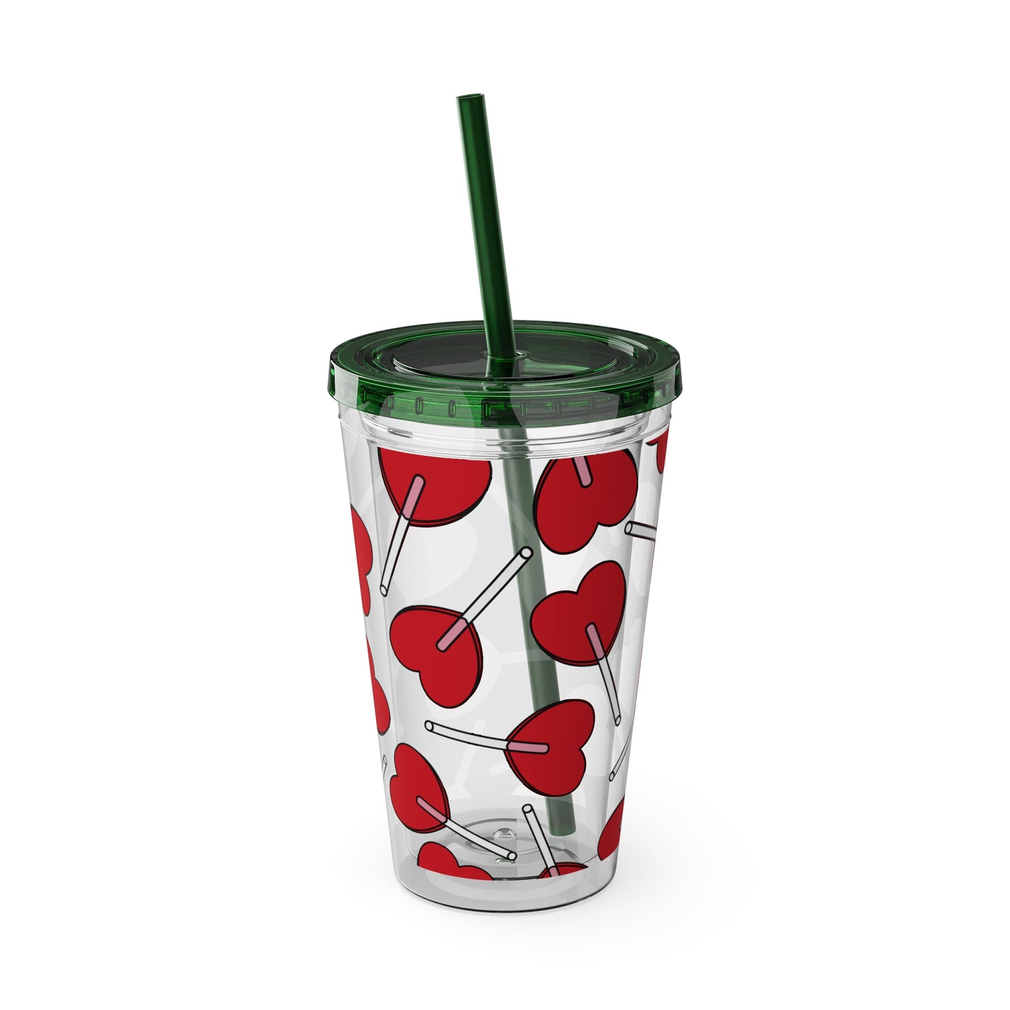 Heart Lollipop 16oz Tumbler with Straw — Valentine Candy Pattern Cold Cup