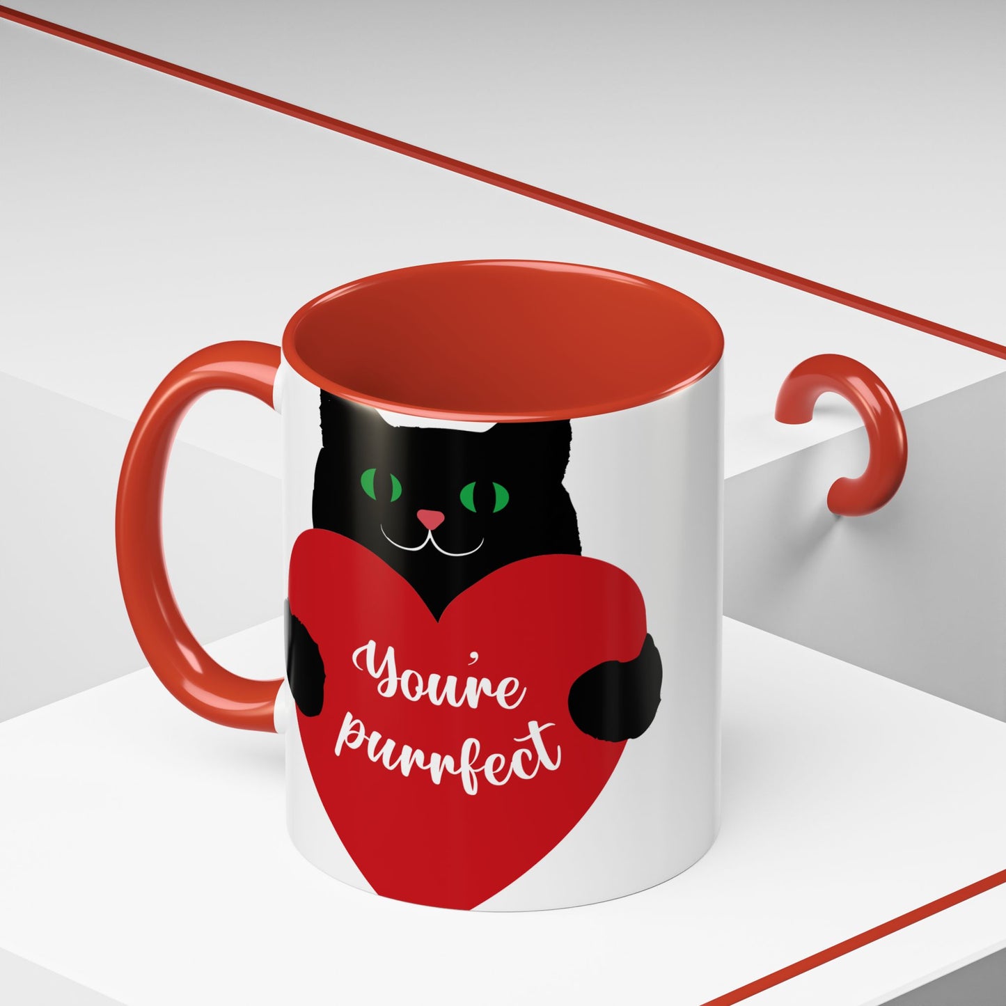 Purrfect Cat Heart Accent Coffee Mug – "You're Purrfect" 11/15oz