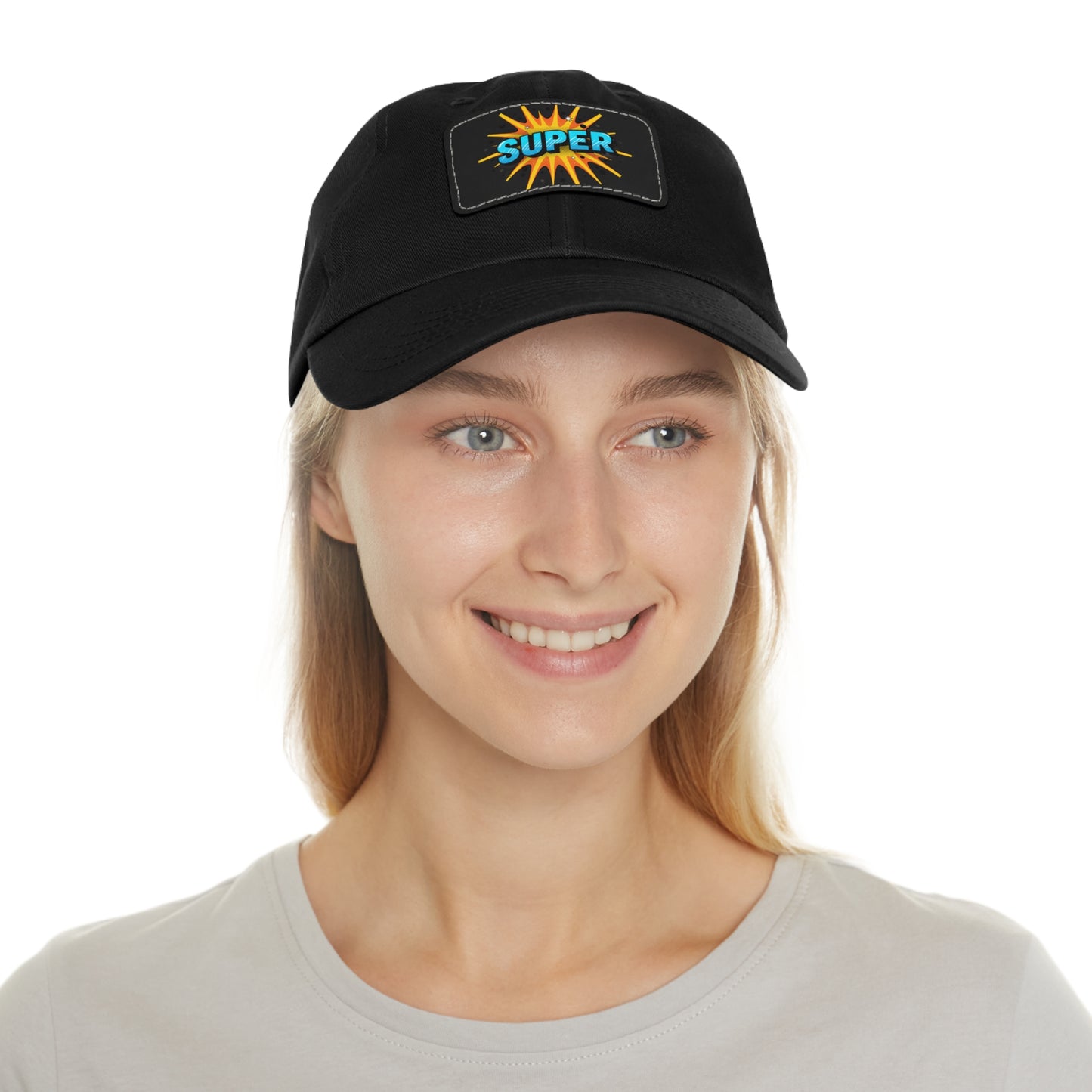 Super Dad Leather Patch Dad Hat — Embroidered 'SUPER' Cap