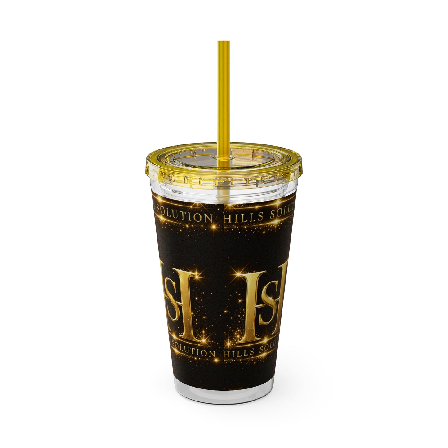 16oz Sunsplash Straw Tumbler — Gold 'HS' Logo Insulated Cup