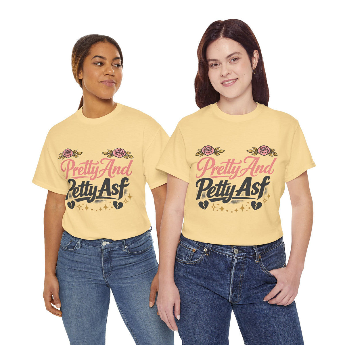 Pretty And Petty Asf Tee — Floral Retro Slogan T‑Shirt