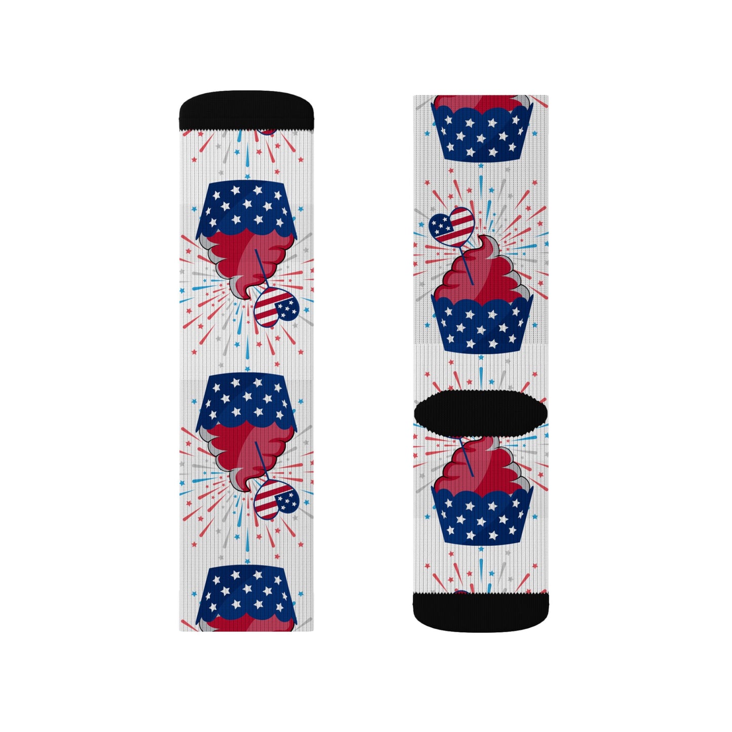 Patriotic Cupcake Sublimation Socks — Red White & Blue Fourth of July Novelty Socks