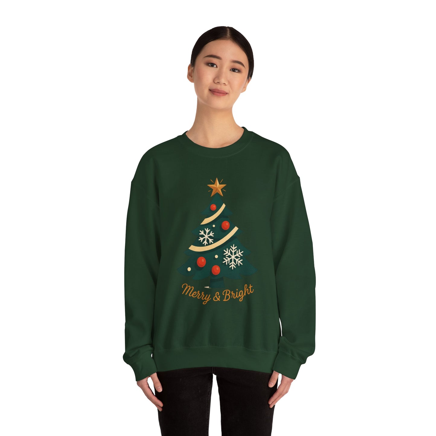 Christmas Tree Crewneck Sweatshirt – "Merry & Bright" Holiday Sweatshirt