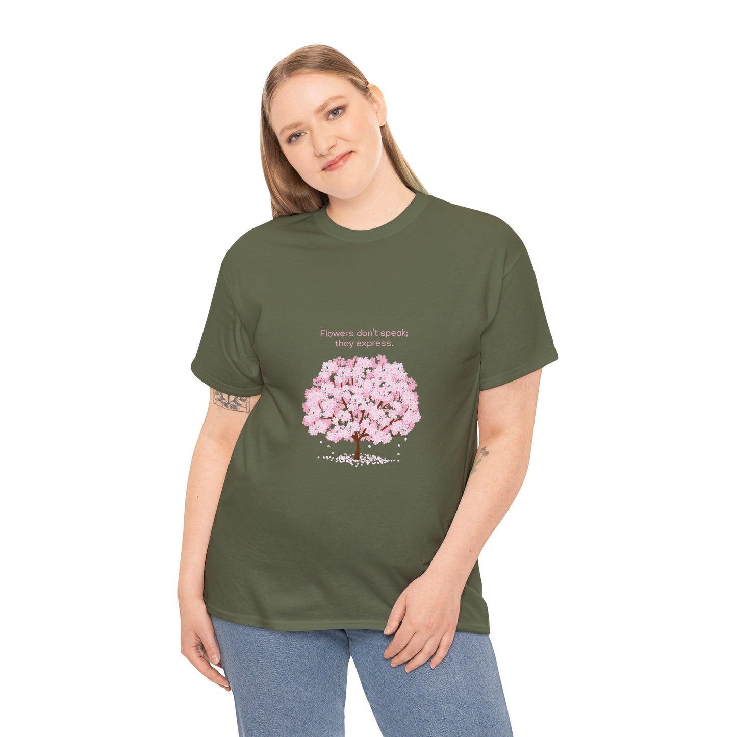 Cherry Blossom Tree T-Shirt — "Flowers don't speak, they express