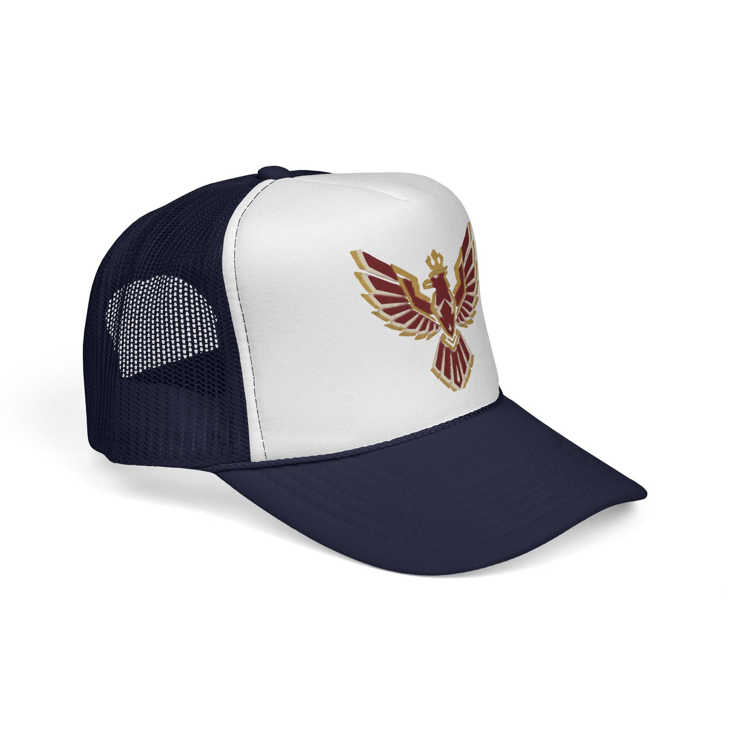 Phoenix Emblem Trucker Cap — Retro Red & Gold Bird Patch Hat