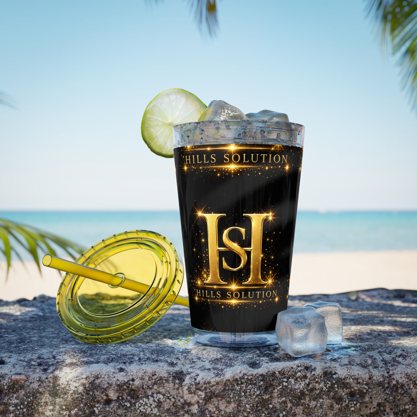 16oz Sunsplash Straw Tumbler — Gold 'HS' Logo Insulated Cup