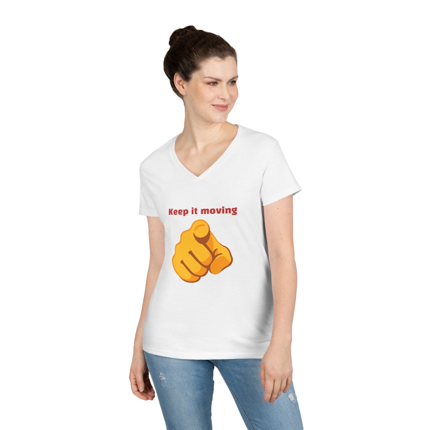 Motivational Ladies' V-Neck T-Shirt - Keep it Moving, Fitspiration Tee, Workout Shirt, Casual Wear, Gift for Fitness Enthusiasts