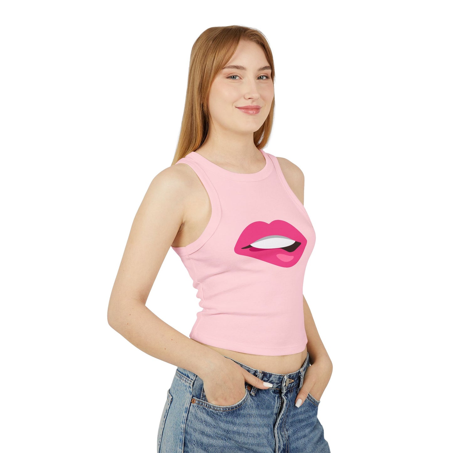 Chic Racer Tank Top with Fun Lip Design