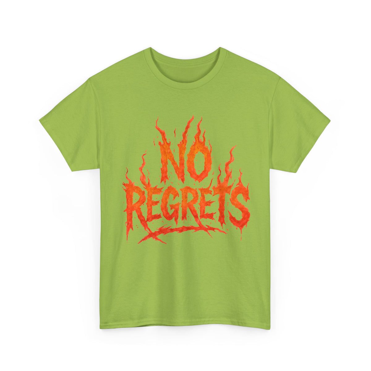 Graphic Tee — 'No Regrets' / 'Proof of Survival' Flame Text Shirt