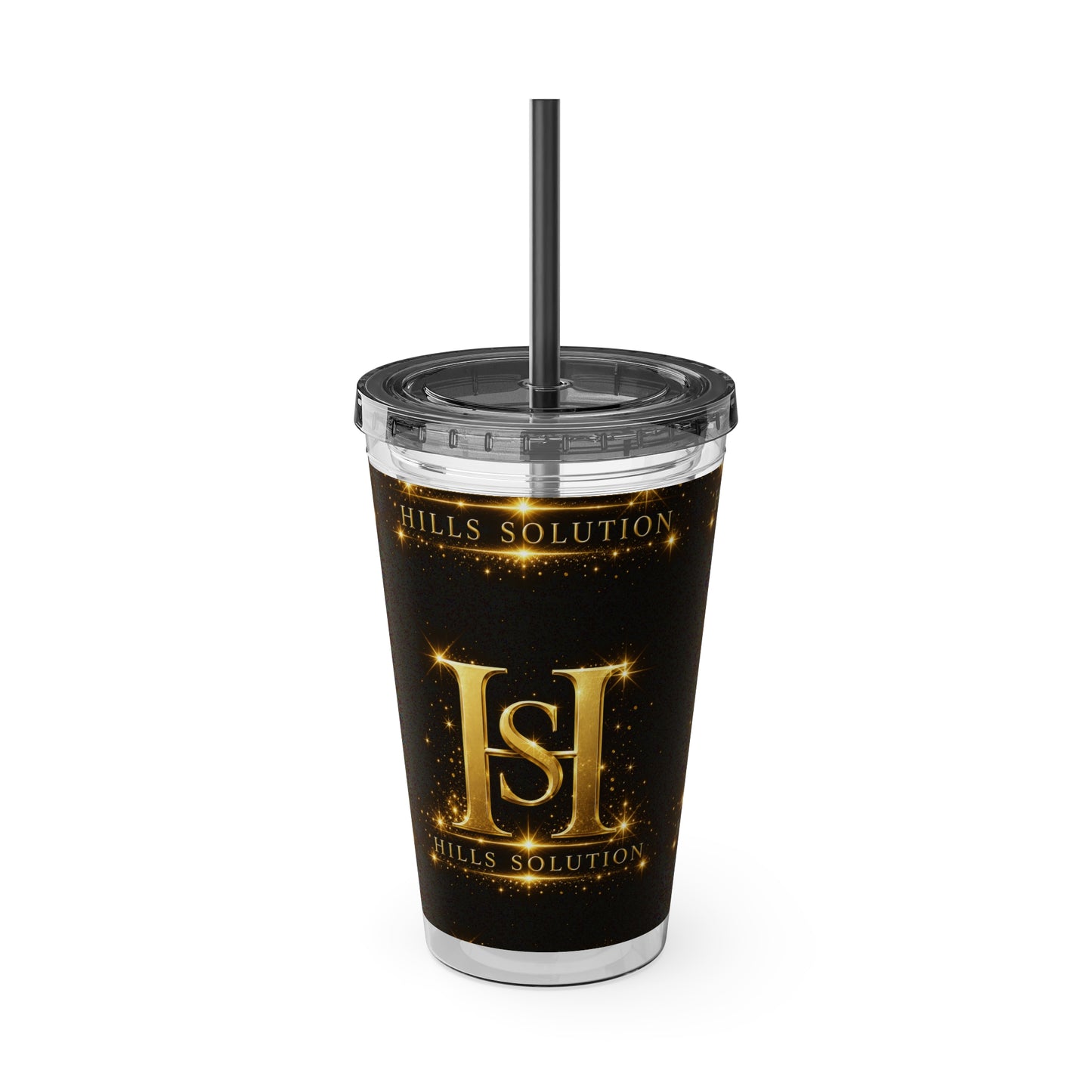 16oz Sunsplash Straw Tumbler — Gold 'HS' Logo Insulated Cup