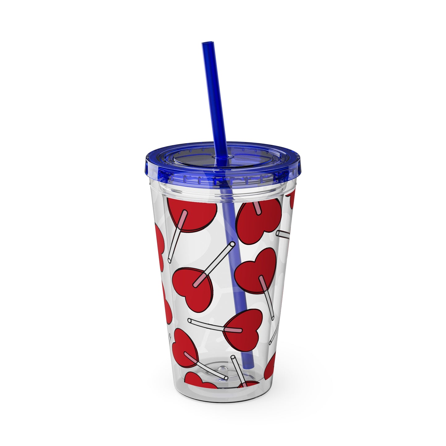 Heart Lollipop 16oz Tumbler with Straw — Valentine Candy Pattern Cold Cup