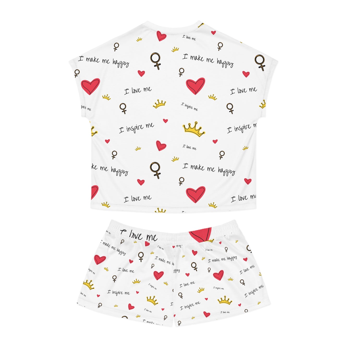 Women's Short Pajama Set - Self-Love Charm, Cozy Sleepwear, Heart and Crown Designs, Perfect for Girlfriend Gifts, Relaxed Lounging, [...]