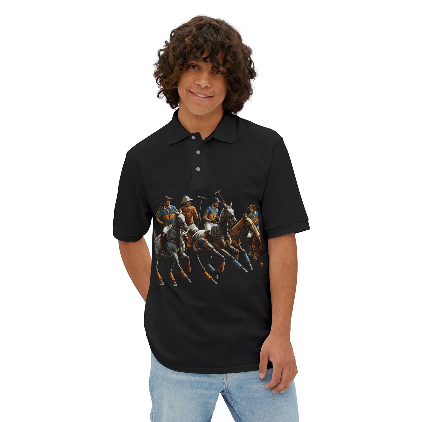 Men's Piqué Polo with Equestrian Design - Stylish Golf Shirt