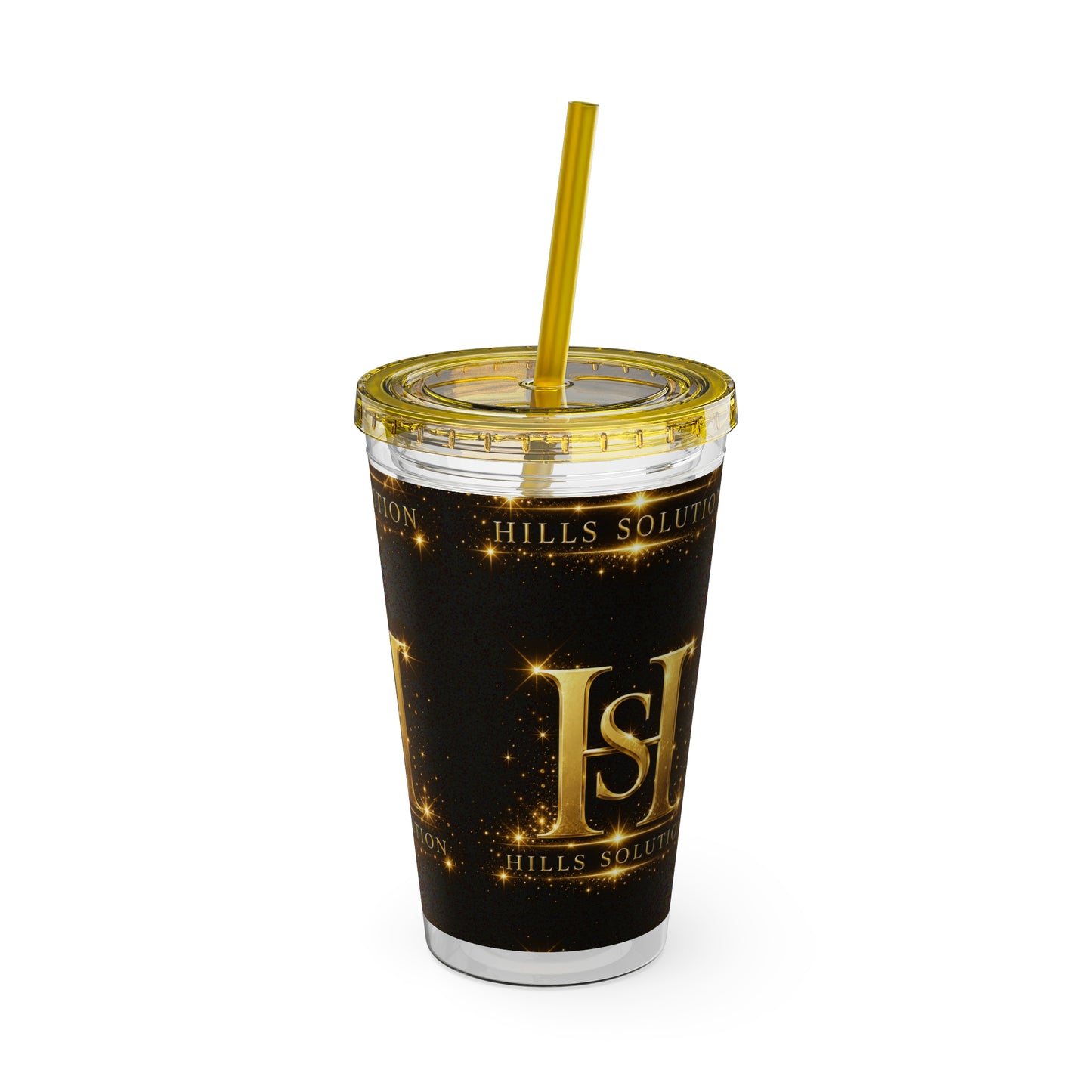 16oz Sunsplash Straw Tumbler — Gold 'HS' Logo Insulated Cup