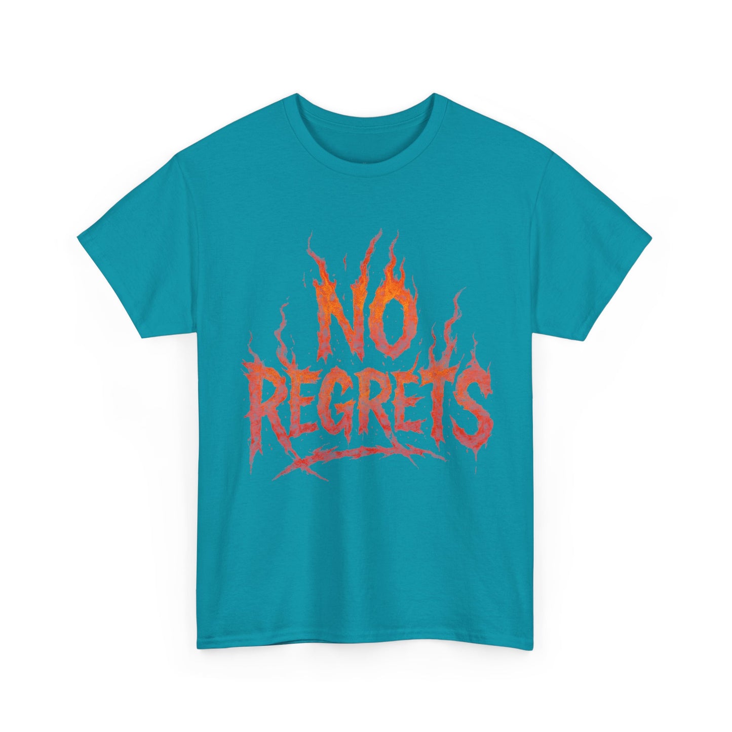 Graphic Tee — 'No Regrets' / 'Proof of Survival' Flame Text Shirt