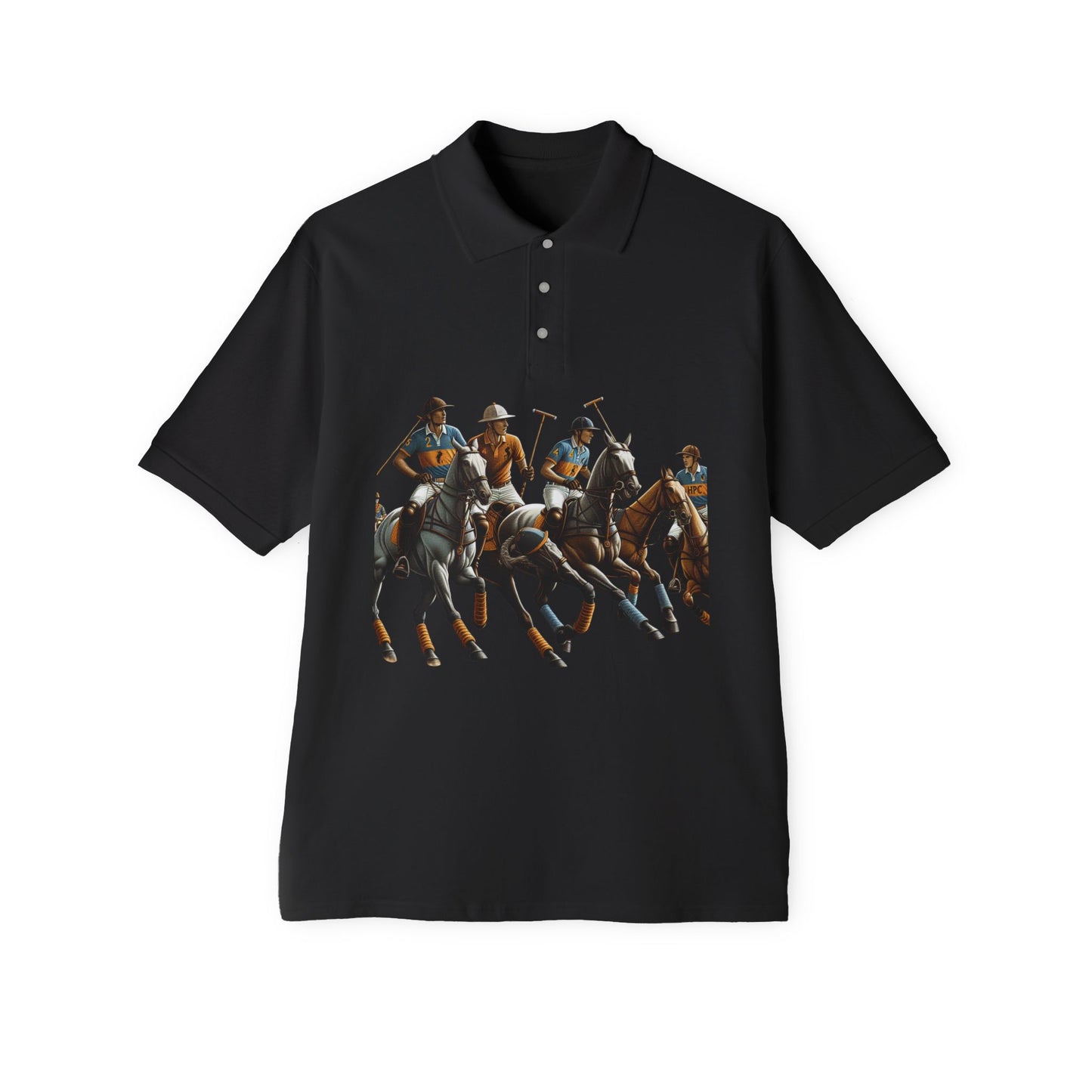 Men's Piqué Polo with Equestrian Design - Stylish Golf Shirt