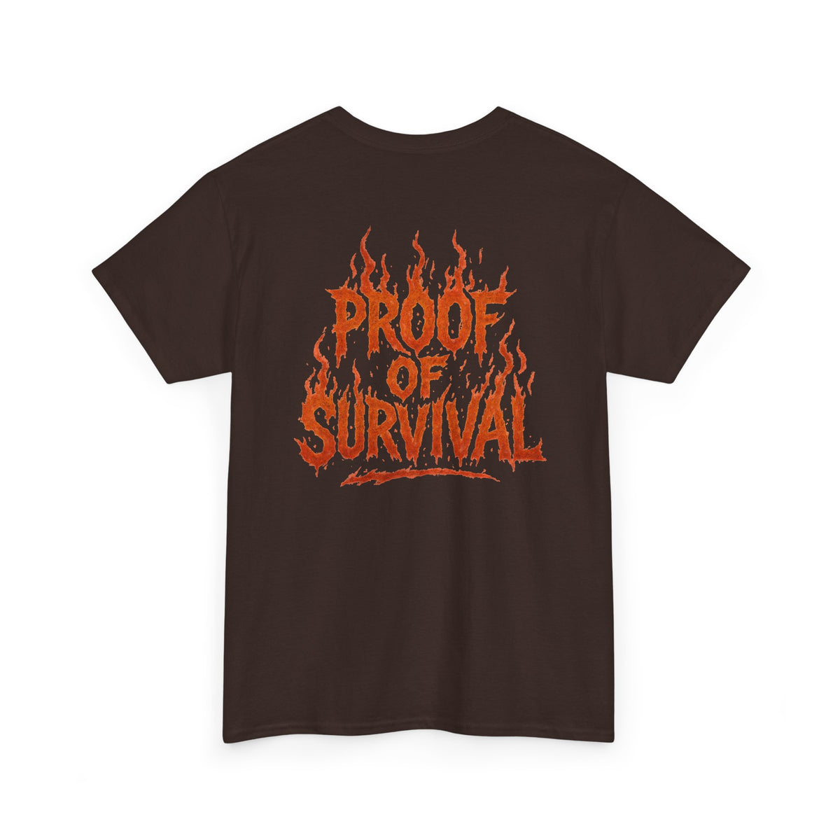 Graphic Tee — 'No Regrets' / 'Proof of Survival' Flame Text Shirt