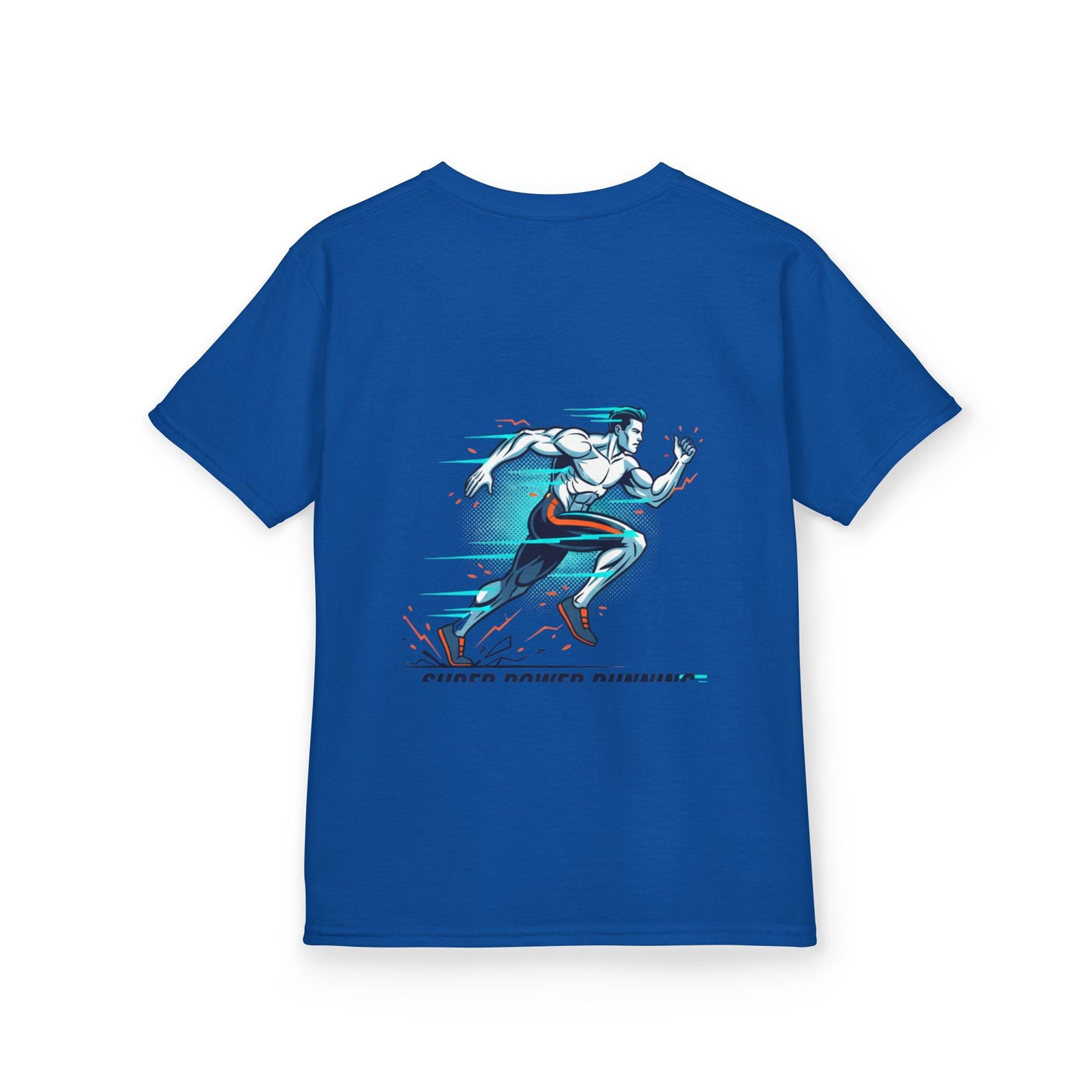 Kids Super Power T-Shirt — Lightning Bolt Badge & Running Superhero Graphic