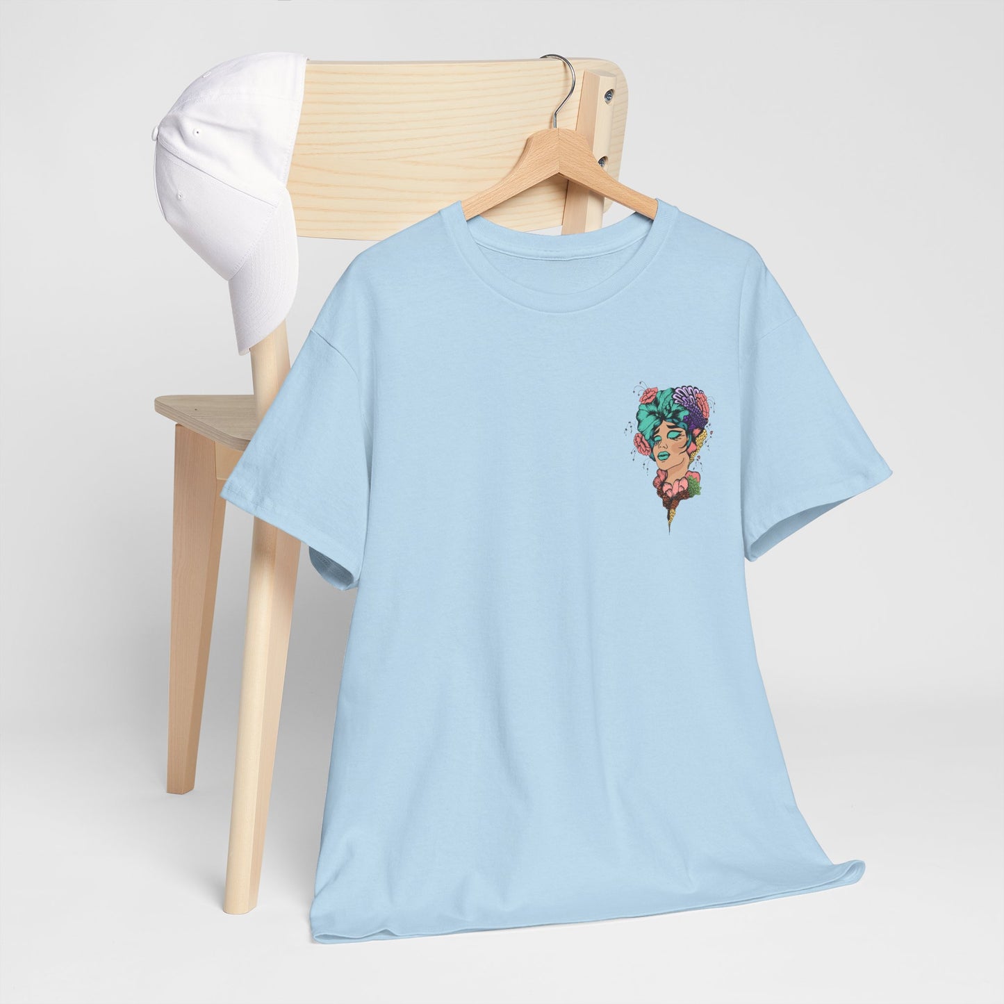 Floral Profile Art Tee — Artistic Woman Portrait Graphic T-Shirt