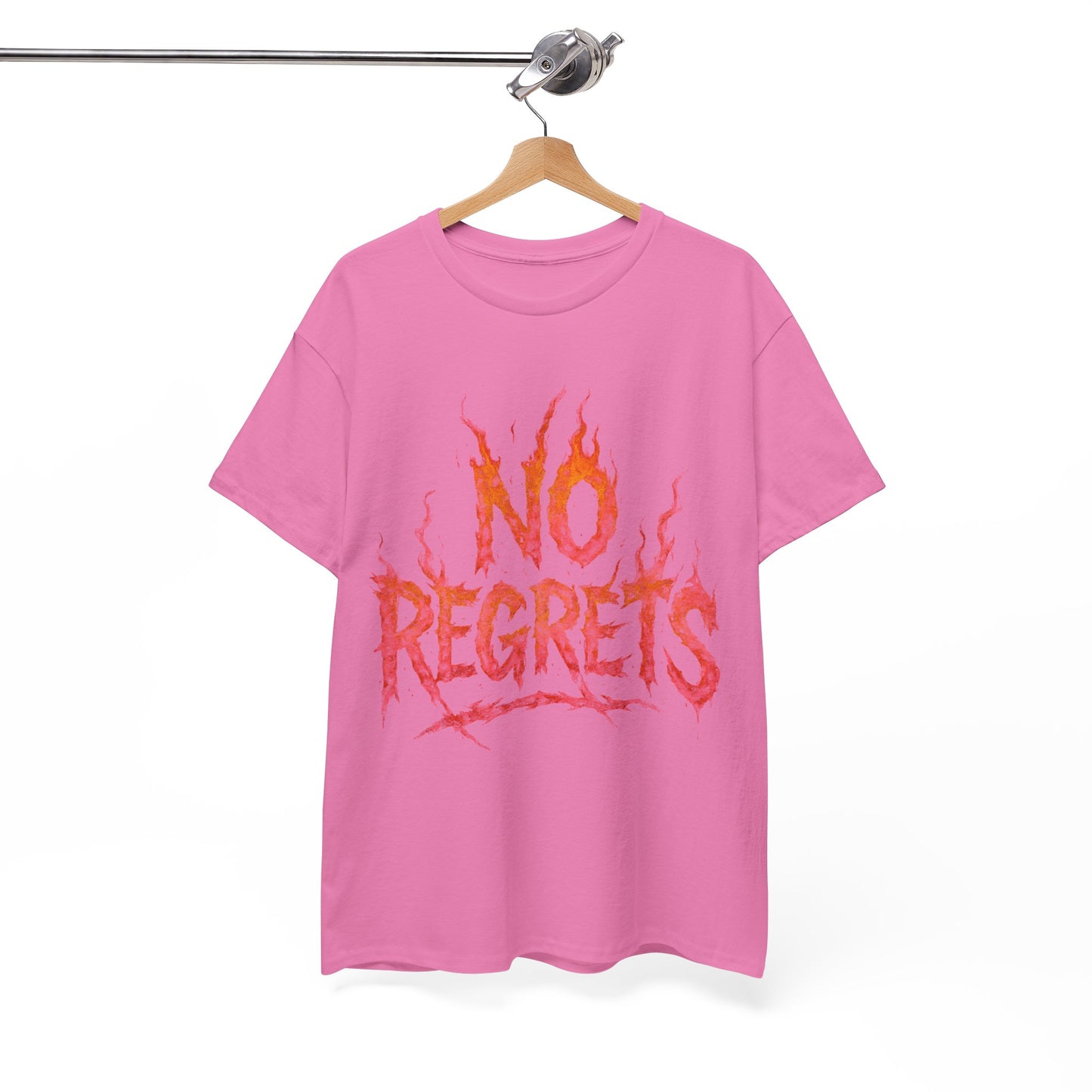 Graphic Tee — 'No Regrets' / 'Proof of Survival' Flame Text Shirt