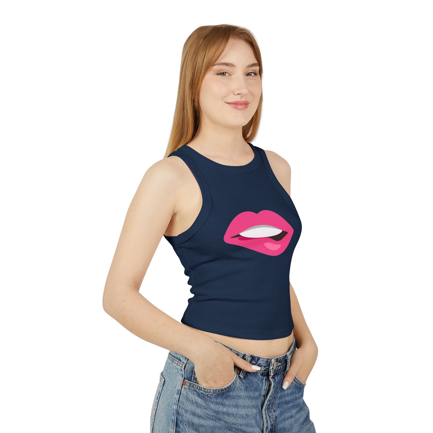 Chic Racer Tank Top with Fun Lip Design