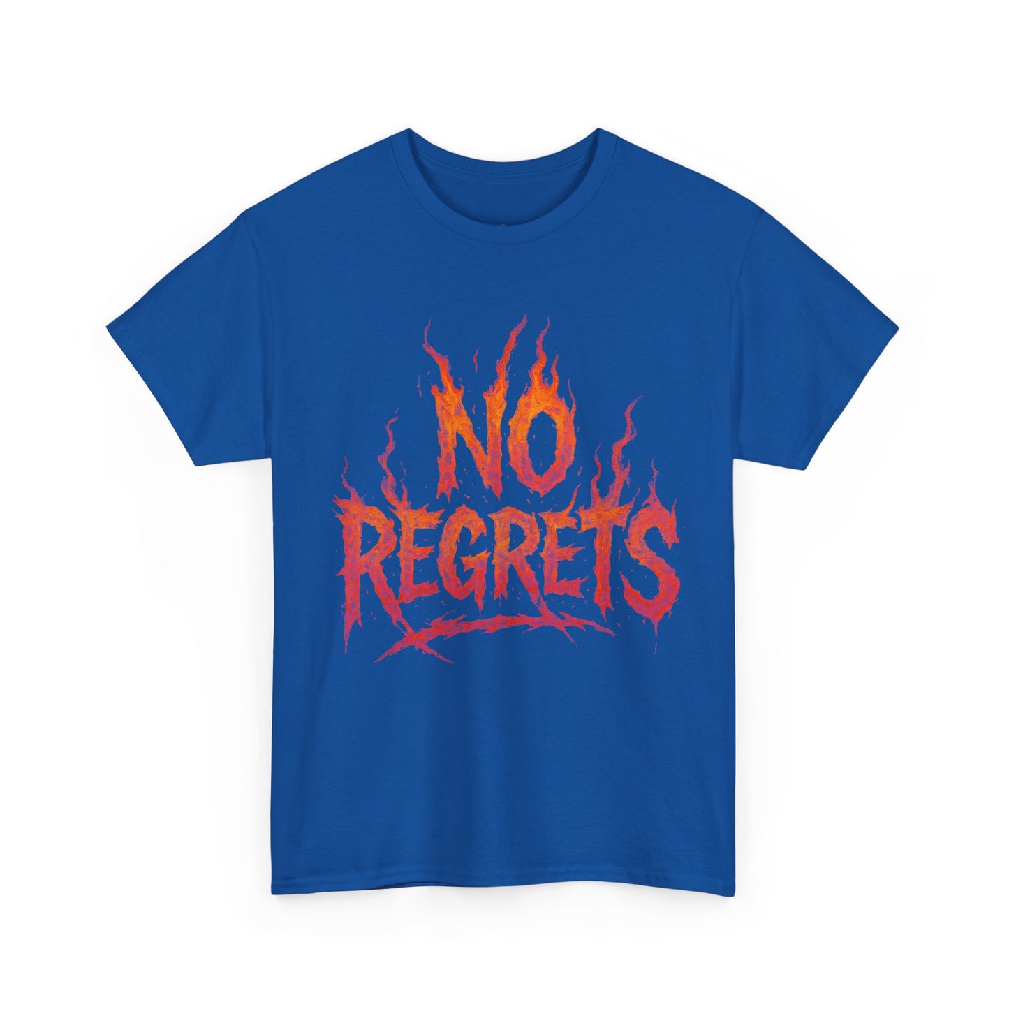 Graphic Tee — 'No Regrets' / 'Proof of Survival' Flame Text Shirt