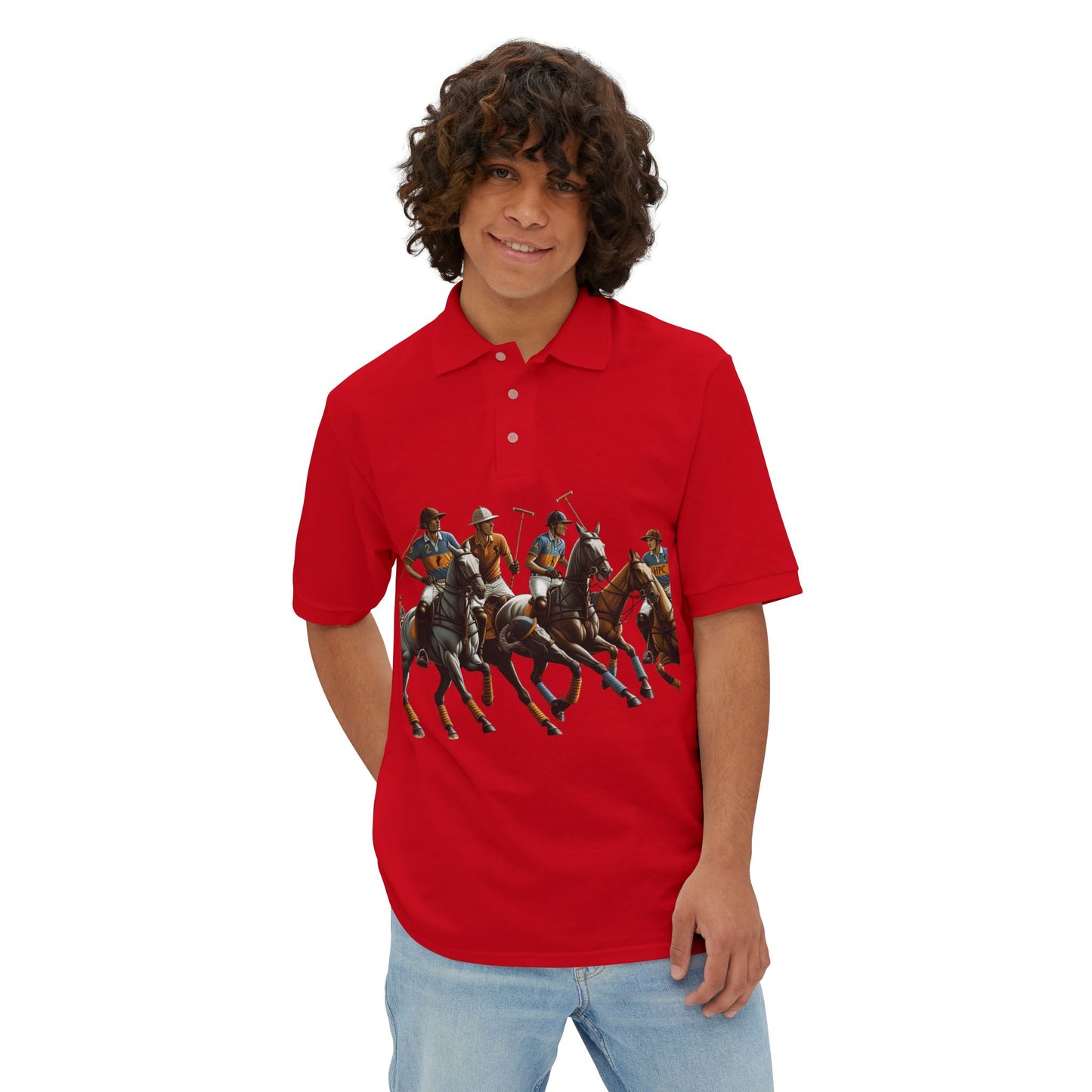 Men's Piqué Polo with Equestrian Design - Stylish Golf Shirt